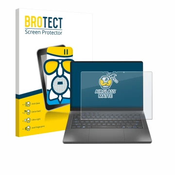 Parte frontal de un envase de producto con el logotipo de la marca BROTECT. Al lado se muestra el dispositivo ASUS ROG Zephyru