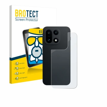 Parte frontal de un envase de producto con el logotipo de la marca BROTECT. Al lado se muestra el dispositivo OnePlus 15 (Tras