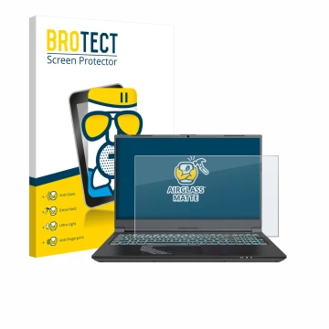 Parte frontal de un envase de producto con el logotipo de la marca BROTECT. Al lado se muestra el dispositivo Gigabyte G5 2024