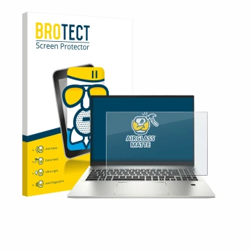 Parte frontal de un envase de producto con el logotipo de la marca BROTECT. Al lado se muestra el dispositivo MSI Prestige A16