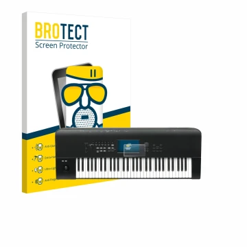 Parte frontal de un envase de producto con el logotipo de la marca BROTECT. Al lado se muestra el dispositivo KORG Nautilus 61