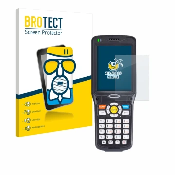 Parte frontal de un envase de producto con el logotipo de la marca BROTECT. Al lado se muestra el dispositivo Unitech HT510A c