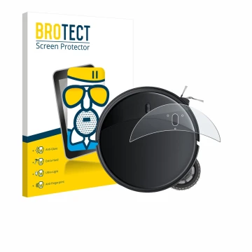 Parte frontal de un envase de producto con el logotipo de la marca BROTECT. Al lado se muestra el dispositivo Roborock Saros 1