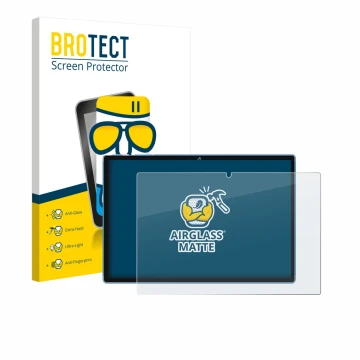 Parte frontal de un envase de producto con el logotipo de la marca BROTECT. Al lado se muestra el dispositivo Biegedy B25 10.1