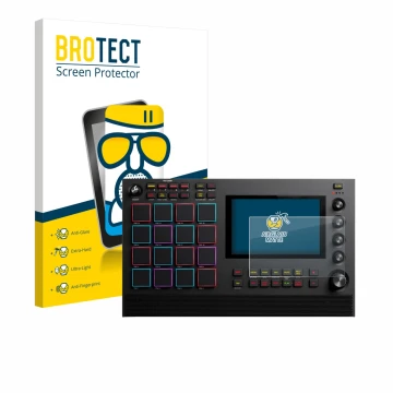 Parte frontal de un envase de producto con el logotipo de la marca BROTECT. Al lado se muestra el dispositivo Akai MPC Live II