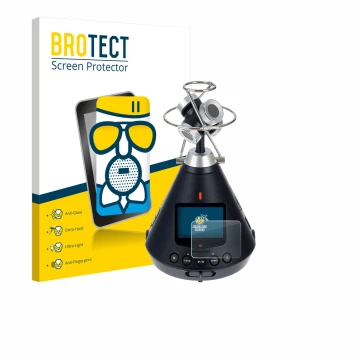 Parte frontal de un envase de producto con el logotipo de la marca BROTECT. Al lado se muestra el dispositivo Zoom H3-VR con s
