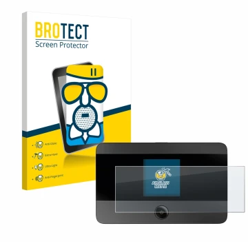 Parte frontal de un envase de producto con el logotipo de la marca BROTECT. Al lado se muestra el dispositivo TP-Link M7350 co