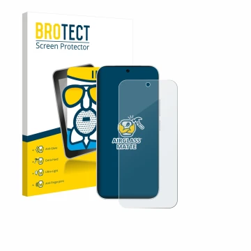Parte frontal de un envase de producto con el logotipo de la marca BROTECT. Al lado se muestra el dispositivo Vivo S50 con su 