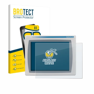 Parte frontal de un envase de producto con el logotipo de la marca BROTECT. Al lado se muestra el dispositivo Allen Bradly HMI