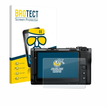 Parte frontal de un envase de producto con el logotipo de la marca BROTECT. Al lado se muestra el dispositivo Nikon ZR 2025 co