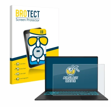 Parte frontal de un envase de producto con el logotipo de la marca BROTECT. Al lado se muestra el dispositivo ASUS V16 V3607 c