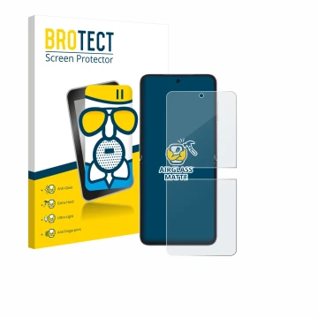 Parte frontal de un envase de producto con el logotipo de la marca BROTECT. Al lado se muestra el dispositivo Honor Magic V Fl