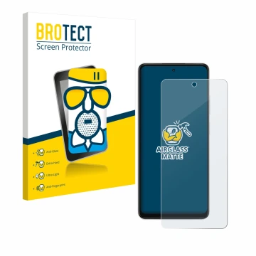 Parte frontal de un envase de producto con el logotipo de la marca BROTECT. Al lado se muestra el dispositivo Oppo A5x con su 