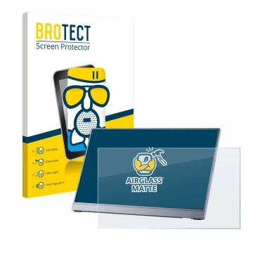 Parte frontal de un envase de producto con el logotipo de la marca BROTECT. Al lado se muestra el dispositivo Arzopa Z3FC 16.1