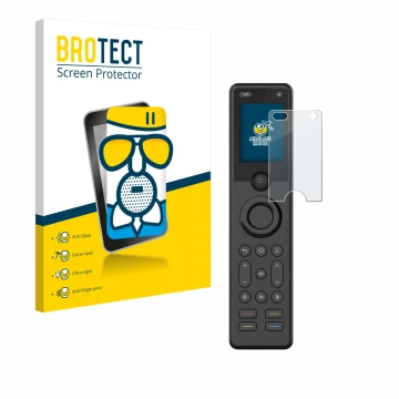 Parte frontal de un envase de producto con el logotipo de la marca BROTECT. Al lado se muestra el dispositivo Sofabaton X1S co