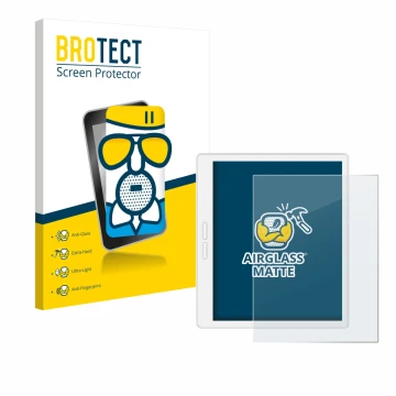 Parte frontal de un envase de producto con el logotipo de la marca BROTECT. Al lado se muestra el dispositivo Bigme B751C-S co