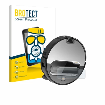 Parte frontal de un envase de producto con el logotipo de la marca BROTECT. Al lado se muestra el dispositivo Roborock Saros Z