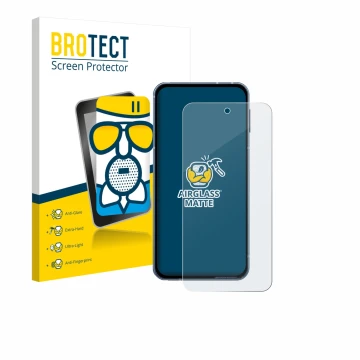 Parte frontal de un envase de producto con el logotipo de la marca BROTECT. Al lado se muestra el dispositivo Sharp Aquos Sens