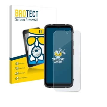 Parte frontal de un envase de producto con el logotipo de la marca BROTECT. Al lado se muestra el dispositivo Blackview Rock 1