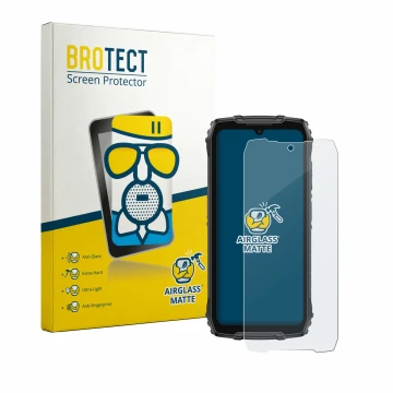 Parte frontal de un envase de producto con el logotipo de la marca BROTECT. Al lado se muestra el dispositivo Ulefone RugKing 