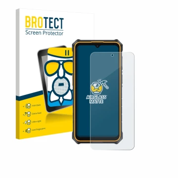 Parte frontal de un envase de producto con el logotipo de la marca BROTECT. Al lado se muestra el dispositivo Ulefone RugKing 