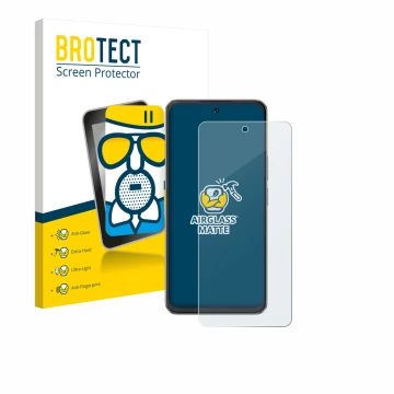Parte frontal de un envase de producto con el logotipo de la marca BROTECT. Al lado se muestra el dispositivo Cubot Note 60 co