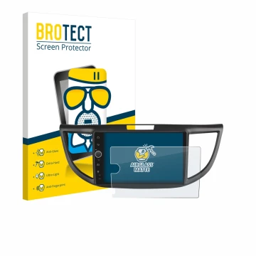Parte frontal de un envase de producto con el logotipo de la marca BROTECT. Al lado se muestra el dispositivo Joying Car Radio