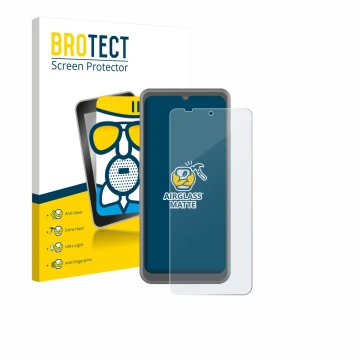 Parte frontal de un envase de producto con el logotipo de la marca BROTECT. Al lado se muestra el dispositivo Sonim XP Pro The