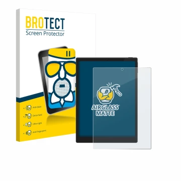 Parte frontal de un envase de producto con el logotipo de la marca BROTECT. Al lado se muestra el dispositivo Hannspree Lumo 7