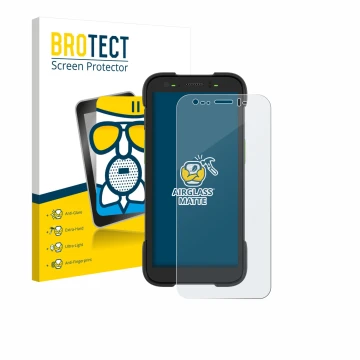 Parte frontal de un envase de producto con el logotipo de la marca BROTECT. Al lado se muestra el dispositivo Zebra TC701 con 