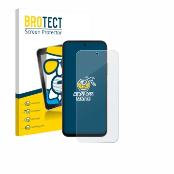 Parte frontal de un envase de producto con el logotipo de la marca BROTECT. Al lado se muestra el dispositivo Oppo A6 con su p