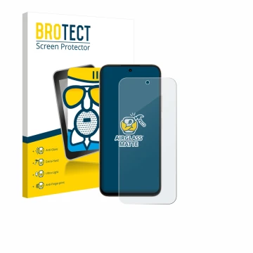 Parte frontal de un envase de producto con el logotipo de la marca BROTECT. Al lado se muestra el dispositivo Oppo A6t Pro con