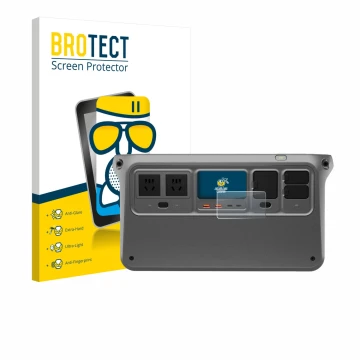 Parte frontal de un envase de producto con el logotipo de la marca BROTECT. Al lado se muestra el dispositivo DJI Power 1000 V
