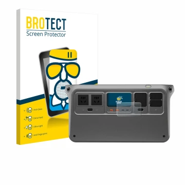 Parte frontal de un envase de producto con el logotipo de la marca BROTECT. Al lado se muestra el dispositivo DJI Power 1000 c