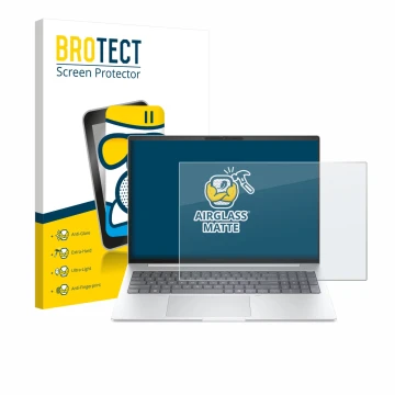 Parte frontal de un envase de producto con el logotipo de la marca BROTECT. Al lado se muestra el dispositivo HP EliteBook 8 G