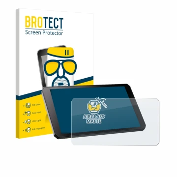 Parte frontal de un envase de producto con el logotipo de la marca BROTECT. Al lado se muestra el dispositivo RiderNav R7M con