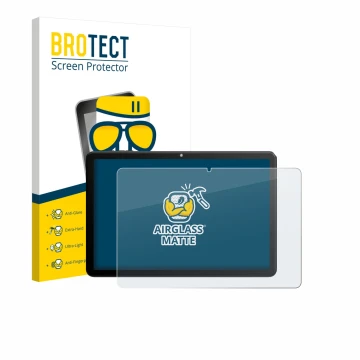 Parte frontal de un envase de producto con el logotipo de la marca BROTECT. Al lado se muestra el dispositivo Rebecco Z50 10.1