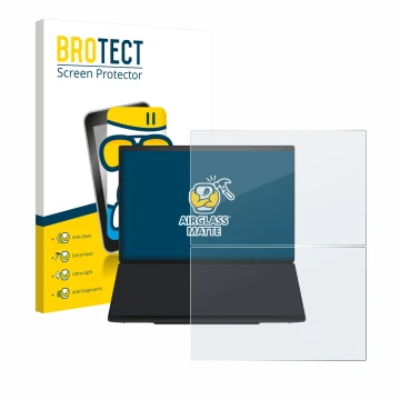 Parte frontal de un envase de producto con el logotipo de la marca BROTECT. Al lado se muestra el dispositivo ASUS ZenBook Duo