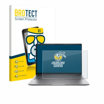 Parte frontal de un envase de producto con el logotipo de la marca BROTECT. Al lado se muestra el dispositivo HP Zbook X G1i 1