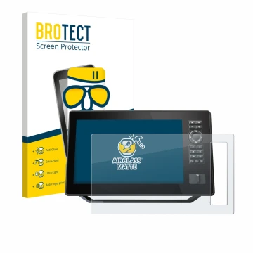 Parte frontal de un envase de producto con el logotipo de la marca BROTECT. Al lado se muestra el dispositivo Humminbird Xplor