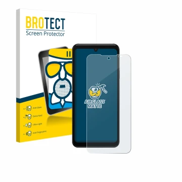 Parte frontal de un envase de producto con el logotipo de la marca BROTECT. Al lado se muestra el dispositivo Sunmi M3 con su 