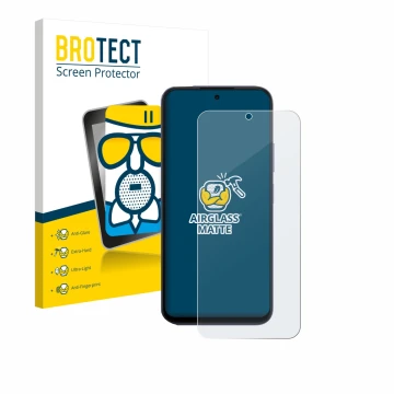 Parte frontal de un envase de producto con el logotipo de la marca BROTECT. Al lado se muestra el dispositivo Oppo A6x 4G con 