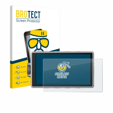 Parte frontal de un envase de producto con el logotipo de la marca BROTECT. Al lado se muestra el dispositivo DJI Ronin 4D con