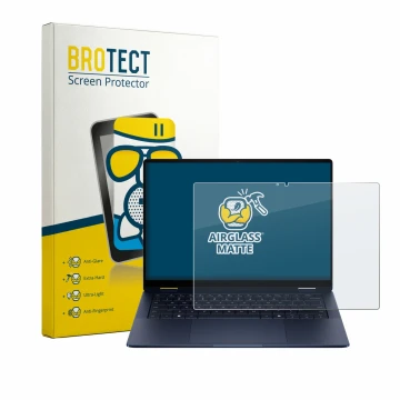 Parte frontal de un envase de producto con el logotipo de la marca BROTECT. Al lado se muestra el dispositivo HP EliteBook X F