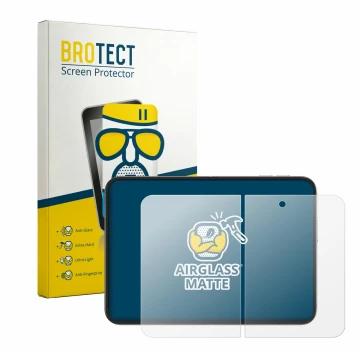 Parte frontal de un envase de producto con el logotipo de la marca BROTECT. Al lado se muestra el dispositivo Apple iPhone Duo