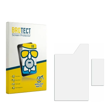 Parte frontal de un envase de producto con el logotipo de la marca BROTECT. Al lado está el protector de pantalla correspondie