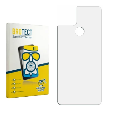 Parte frontal de un envase de producto con el logotipo de la marca BROTECT. Al lado está el protector de pantalla correspondie