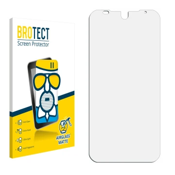 Parte frontal de un envase de producto con el logotipo de la marca BROTECT. Al lado está el protector de pantalla correspondie