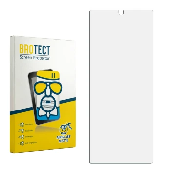 Parte frontal de un envase de producto con el logotipo de la marca BROTECT. Al lado está el protector de pantalla correspondie