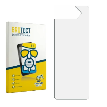 Parte frontal de un envase de producto con el logotipo de la marca BROTECT. Al lado está el protector de pantalla correspondie